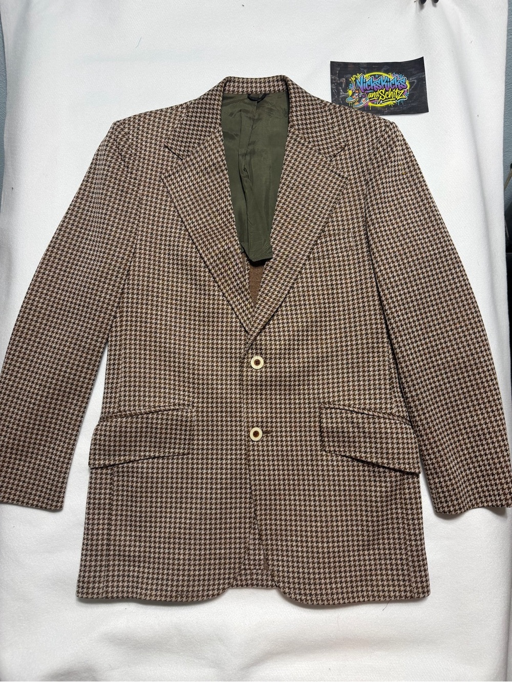 Sears Brown Houndstooth Sport Coat with Olive Lining